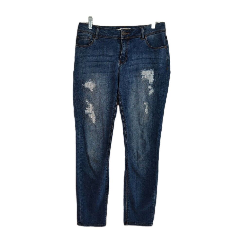 C Est. 1946 Denim Jeans Women's 6 Blue Distressed Embroidered Skinny Mid-Rise